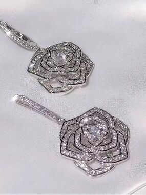 Macy's Silver Crystal Rose Drop Earrings